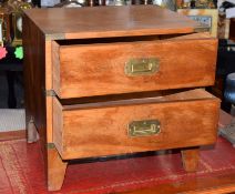 Small Two Drawer Campain Desk With Brass Bound Edges