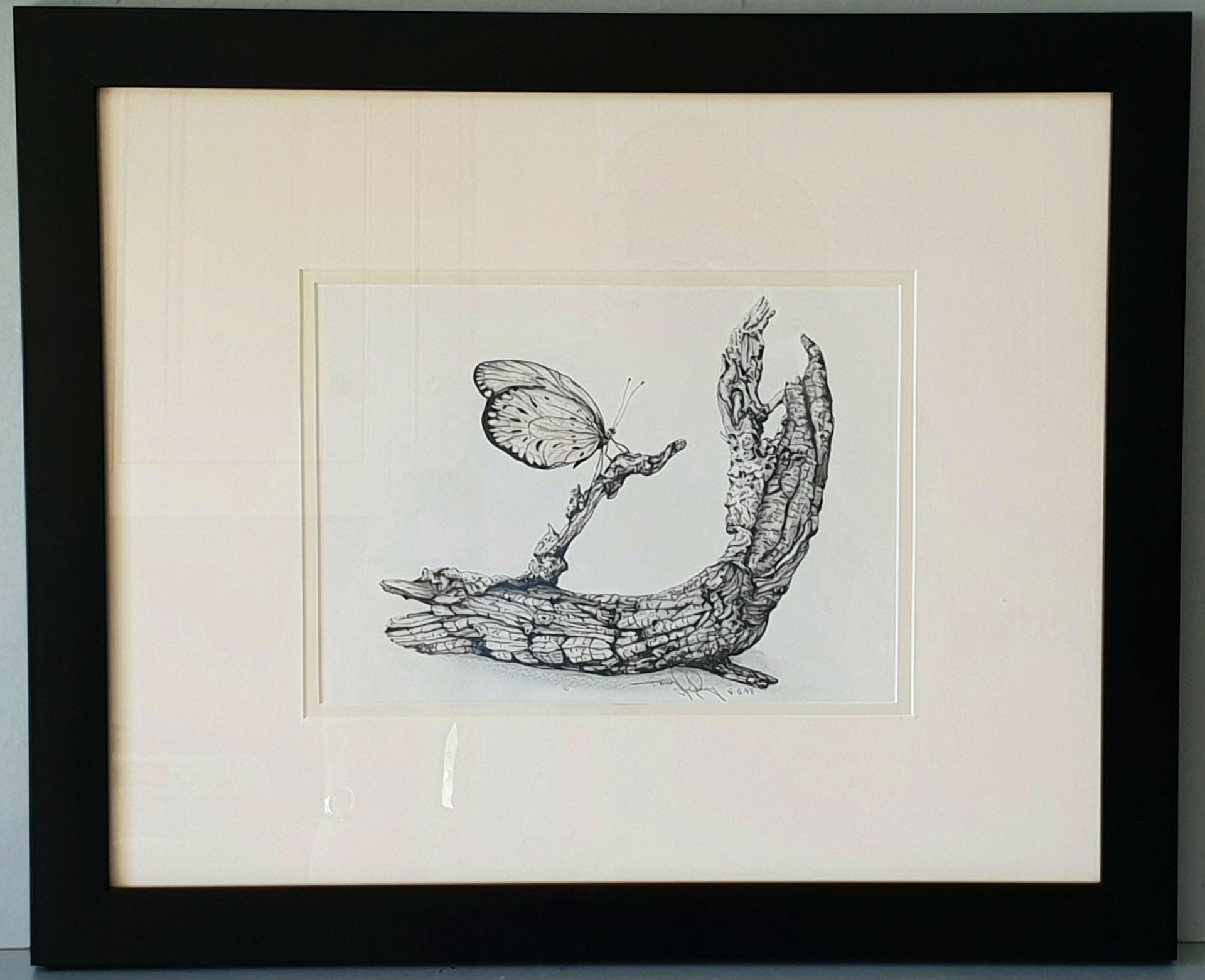Original Art Framed Pencil & Ink Sketch Titled Nice Perch Artist Tom Hackney Signed lower Right