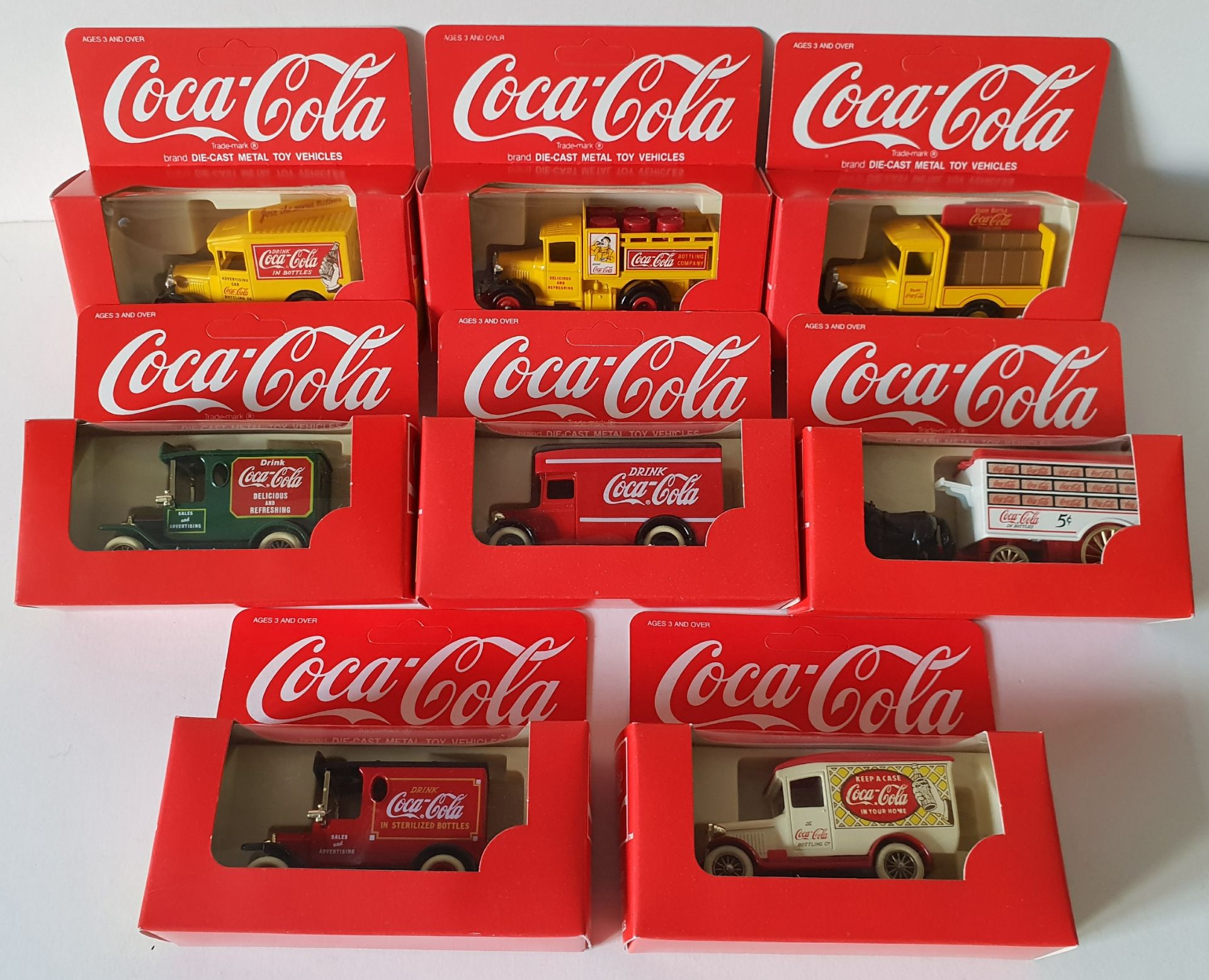 Vintage Boxed Collectable 8 x Lledo Coca Cola Die Cast Metal Toy Cars