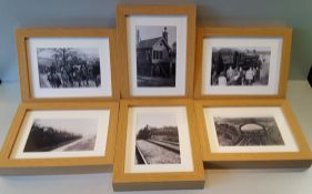 Vintage 6 x Oak Framed Railway & Hunting Photographs Grindley Staffordshire - No Reserve