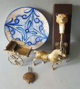 Antique Vintage Retro Boxed Fox Head Cork Screw Tin Glazed Style Delft Plate & Brass Horse &