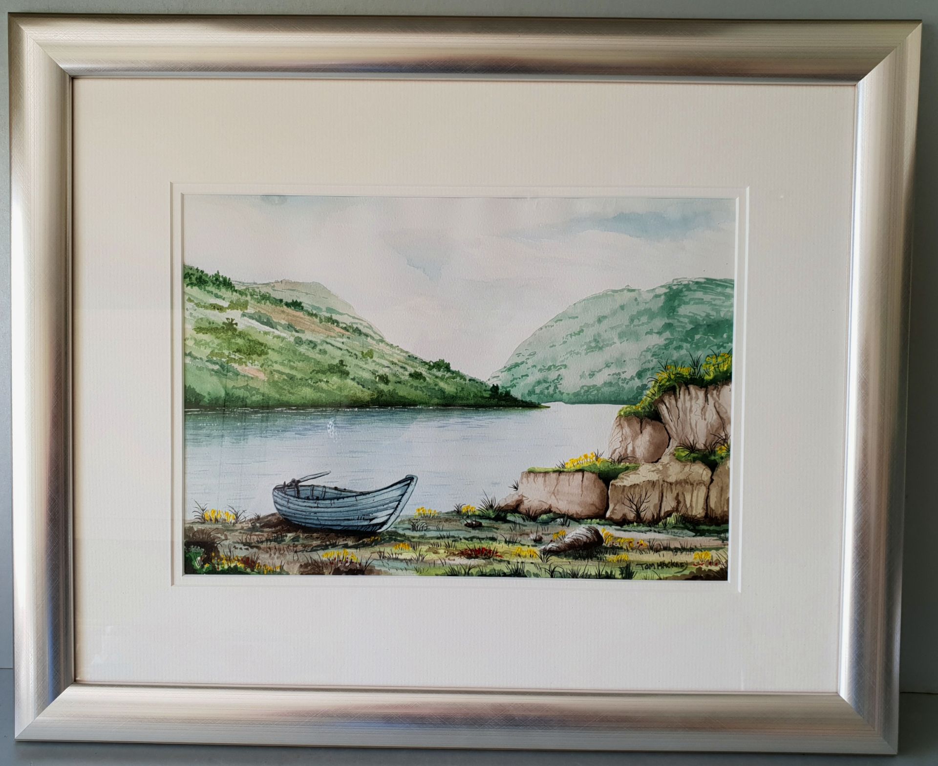 Original Art Framed Watercolour Titled Welsh Scene Artist Tom Hackney Signed