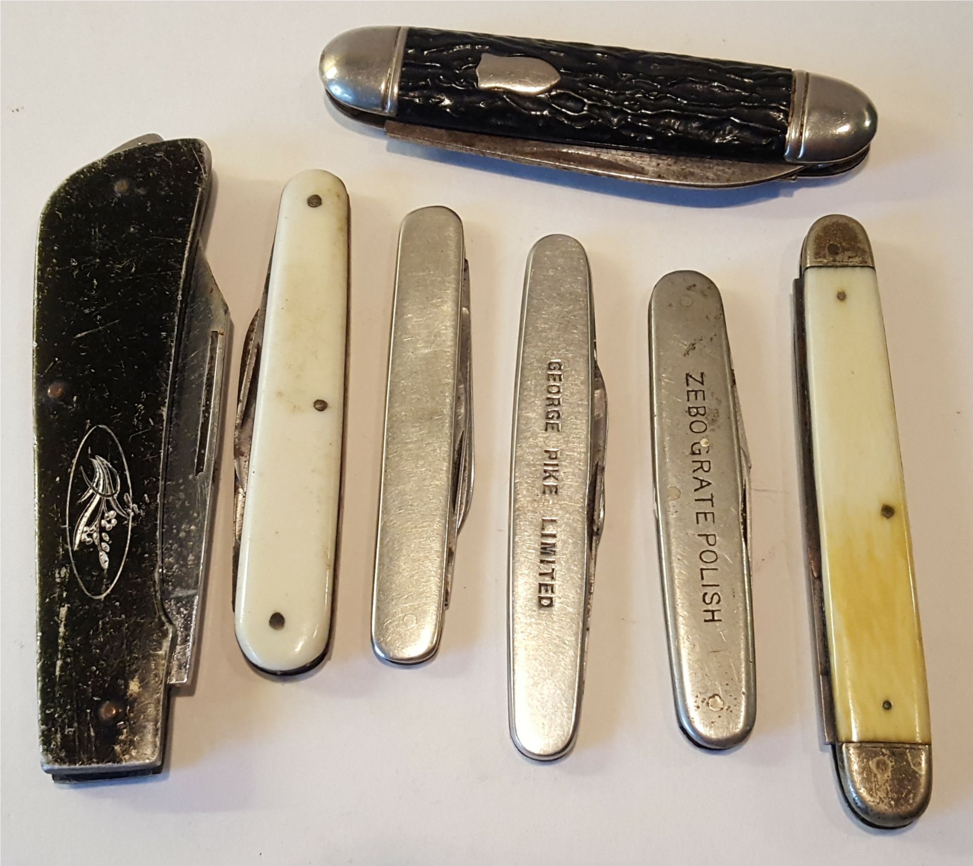 Vintage Parcel of 7 Pen Knives Includes bone Handles Sheffield Blades & Advertising