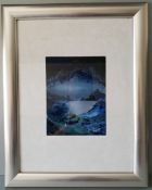 Original Art Framed Oil on Board Titled Blue Cave Artist Tom Hackney Monogram Lower Left