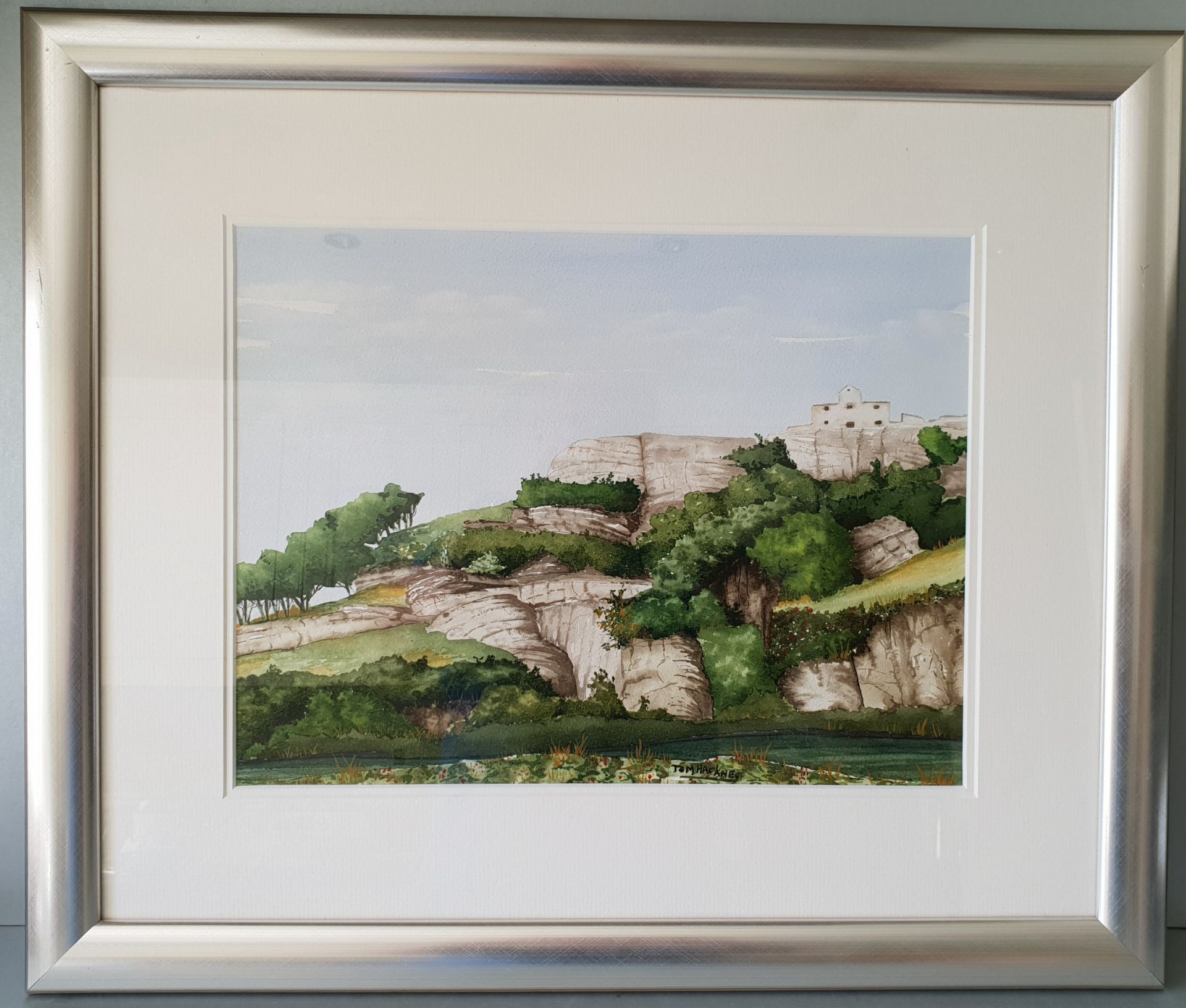 Original Art Framed Watercolour Titled Cyprus Artist Tom Hackney Signed Lower Right