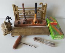 Antique Vintage Retro Parcel of Brass Briar Pipes Dominoes Crib Board Cork Screw