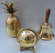 Vintage Retro Brass Pineapple Ice Bucket Brass Bell & Brass Globe c1960's