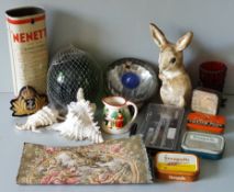 Vintage Retro Parcel of Items Includes Shells Tins Tapestry Glass & Ceramics - No Reserve