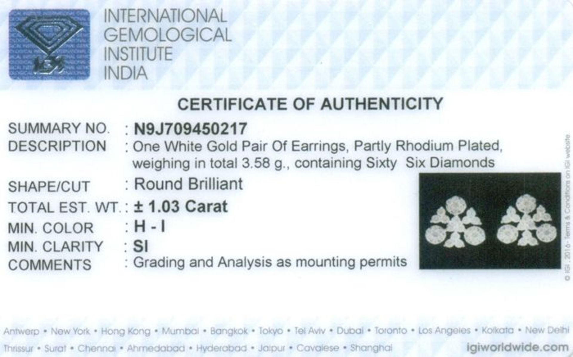 IGI Certified 18 K / 750 White Gold Diamond Earrings - Image 4 of 7