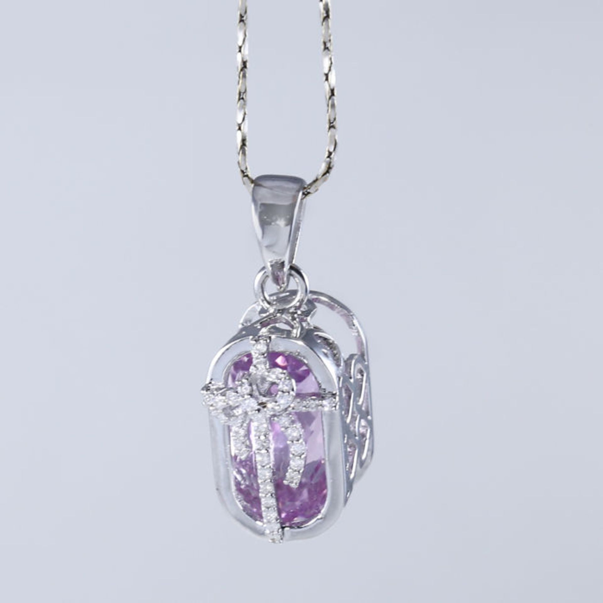 14 K White Gold Designer Kunzite (IGI Certified) and Diamond Pendant Necklace - Image 6 of 6