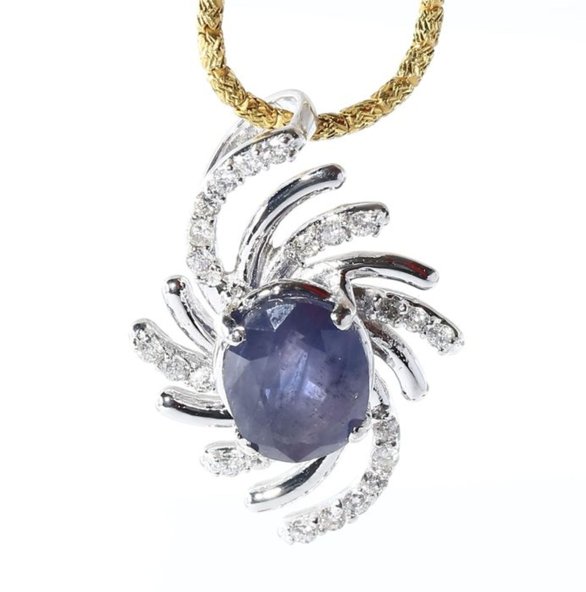 14 K / 585 White Gold Kashmir Sapphire (GRS Certified) & Diamond Pendant - Image 5 of 10