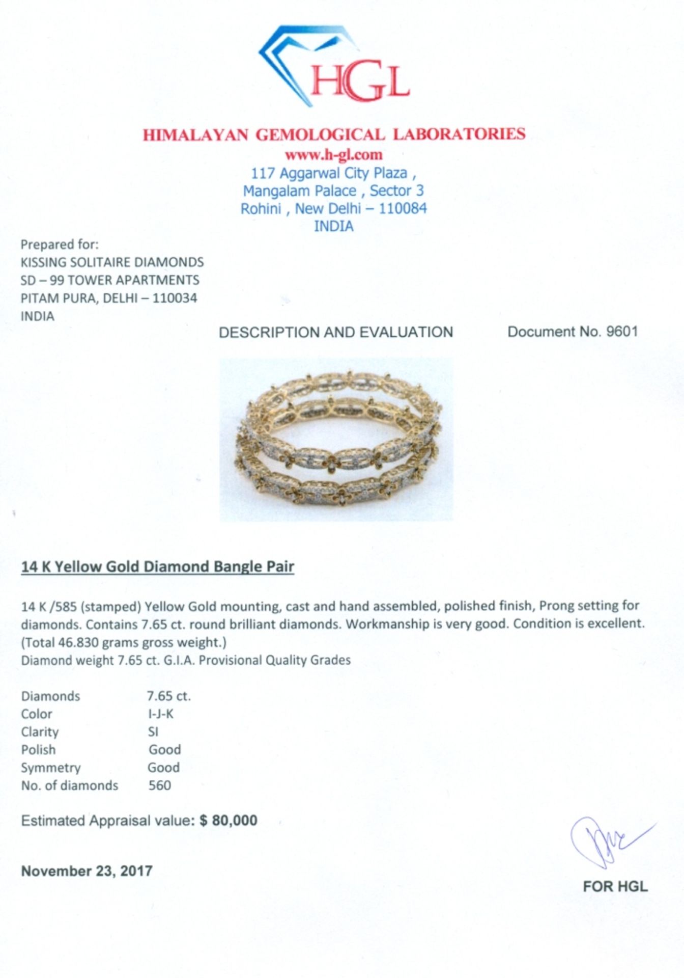 IGI Certified 14 K / 585 Yellow Gold Designer Diamond Bangle Pair - Image 8 of 9