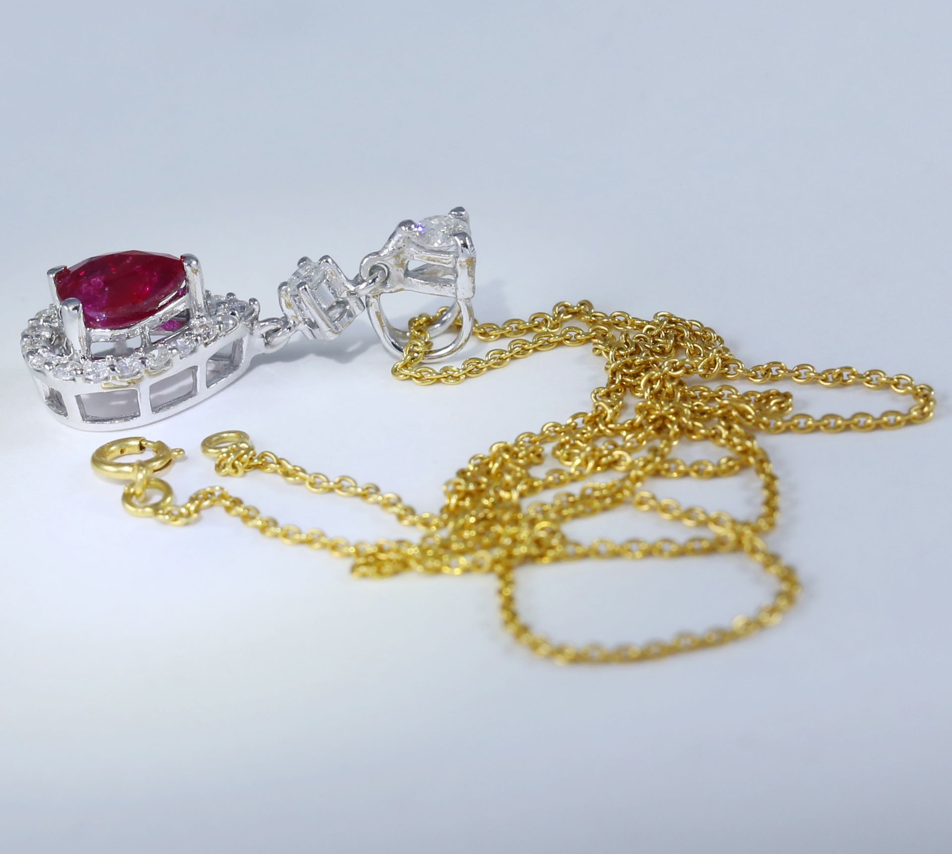 14 K / 585 White Gold Designer Ruby (GIA Certified) & Diamond Pendant - Image 6 of 9