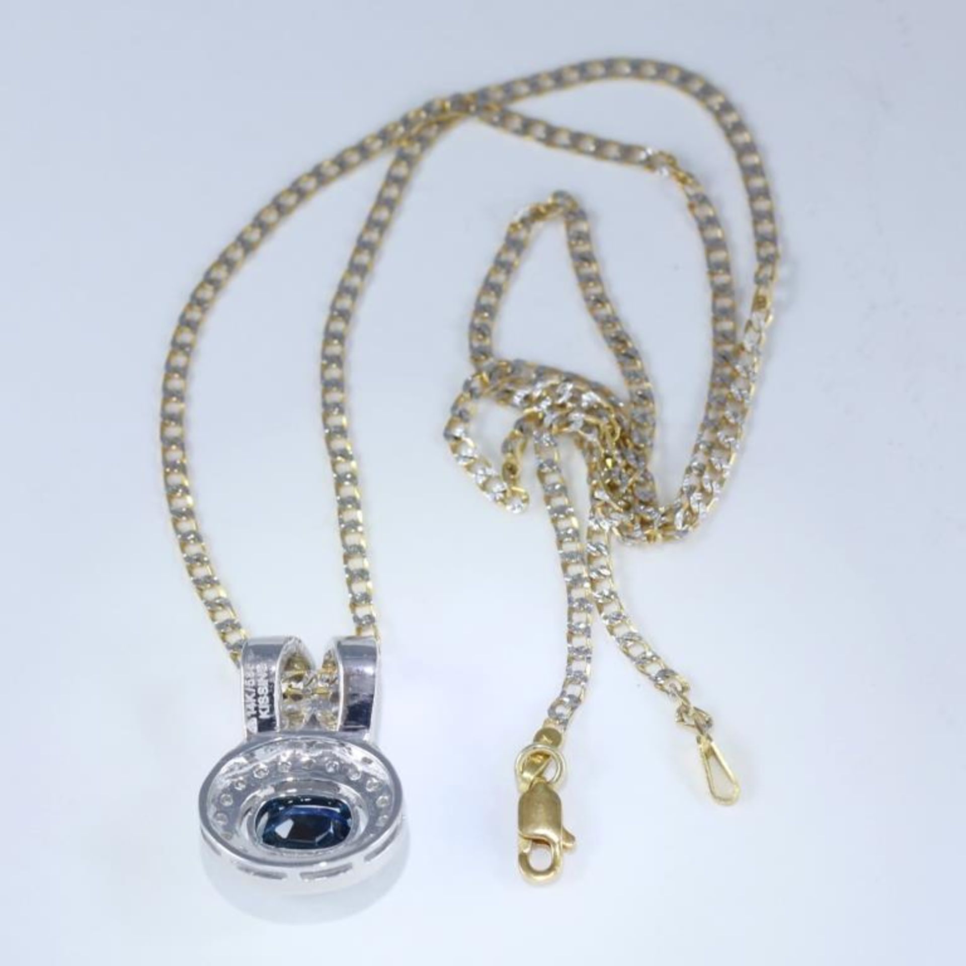 14 K / 585 White Gold Designer Blue Sapphire (GIA Certified) & Diamond Pendant - Image 9 of 9