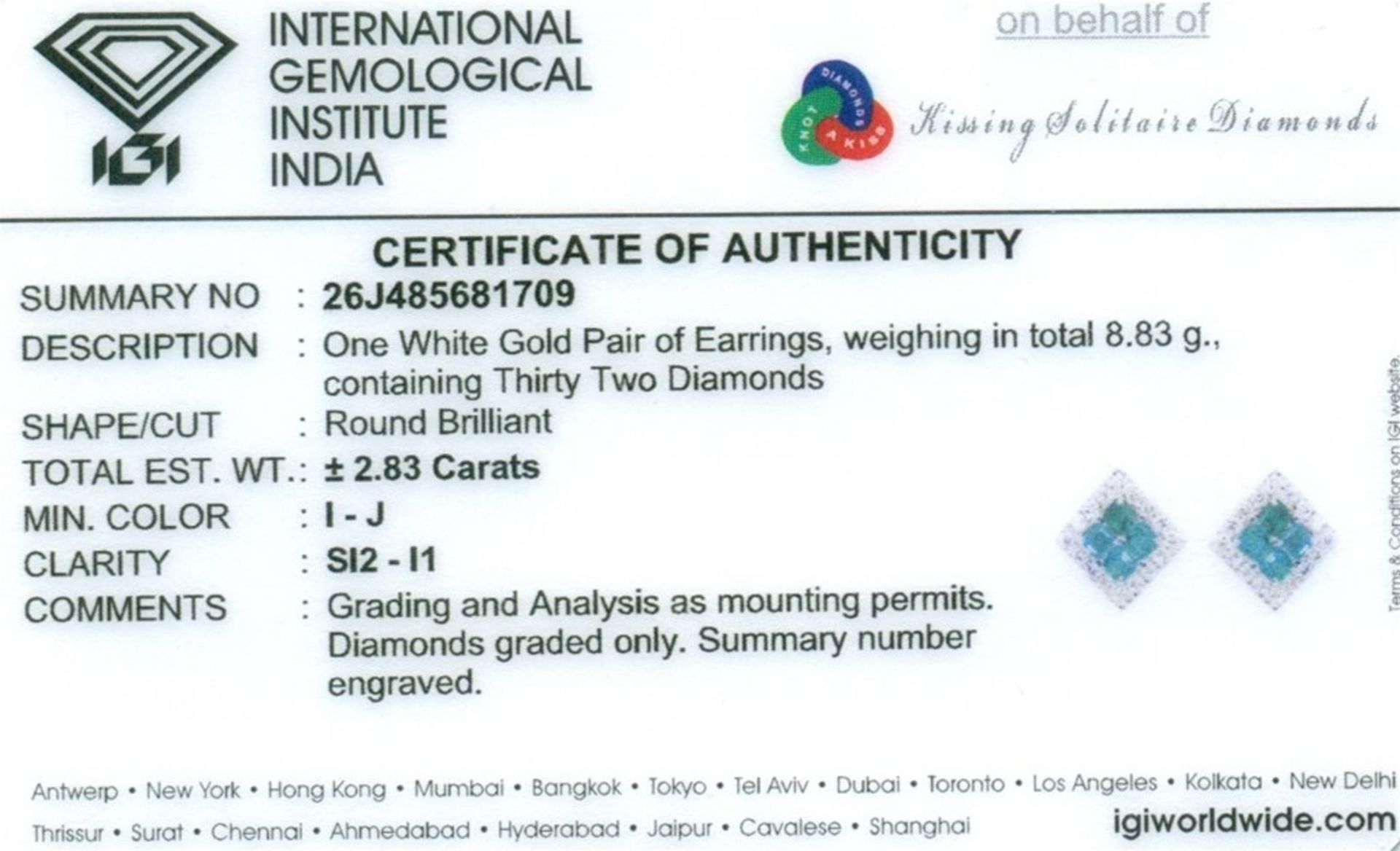 IGI Certified 14 K / 545 White Gold Diamond and Emerald Earrings - Image 2 of 4