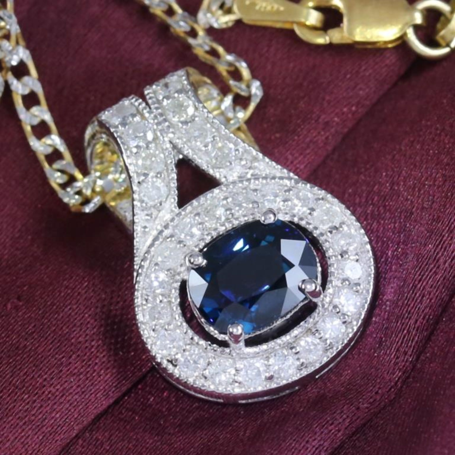 14 K / 585 White Gold Designer Blue Sapphire (GIA Certified) & Diamond Pendant - Image 5 of 9