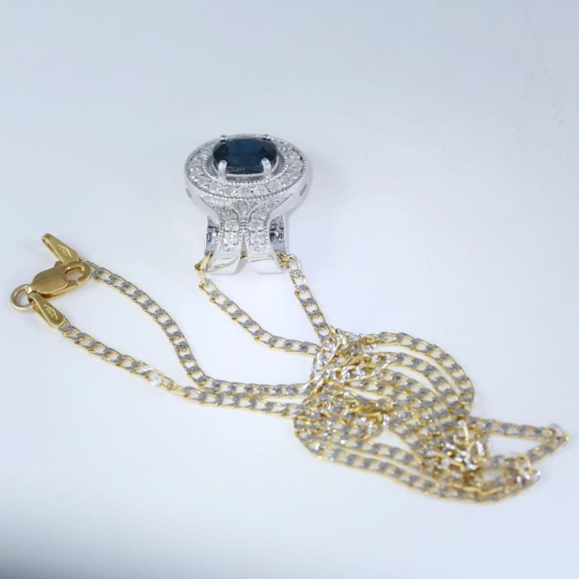 14 K / 585 White Gold Designer Blue Sapphire (GIA Certified) & Diamond Pendant - Image 8 of 9