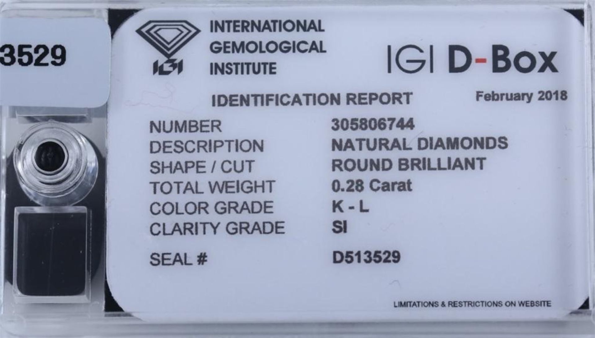 IGI Sealed 0.28 ct. "Diamond D-Box" - Round Brilliant Natural Diamonds - Image 2 of 4