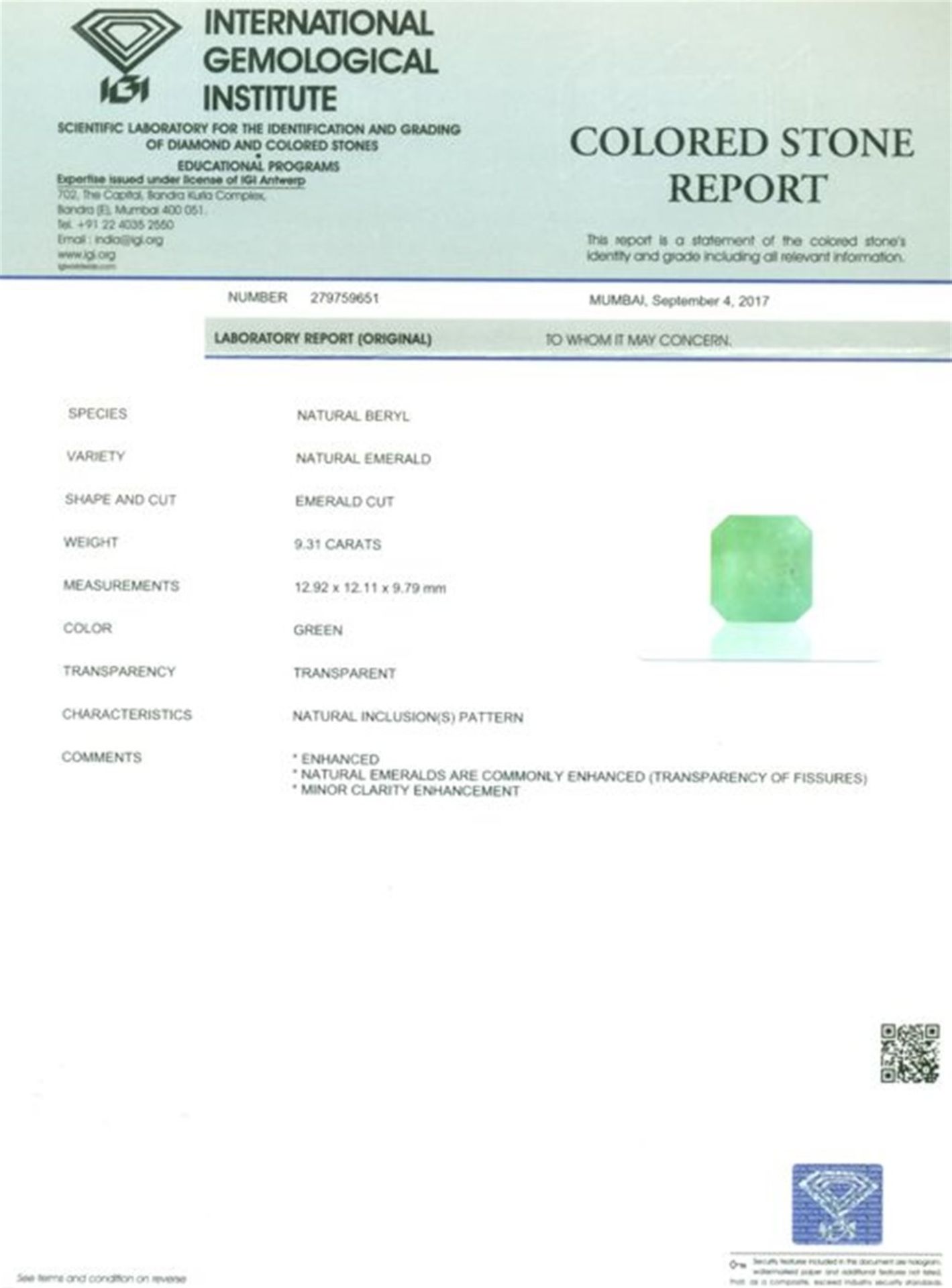 IGI Certified 9.31 ct. Emerald - Image 2 of 4