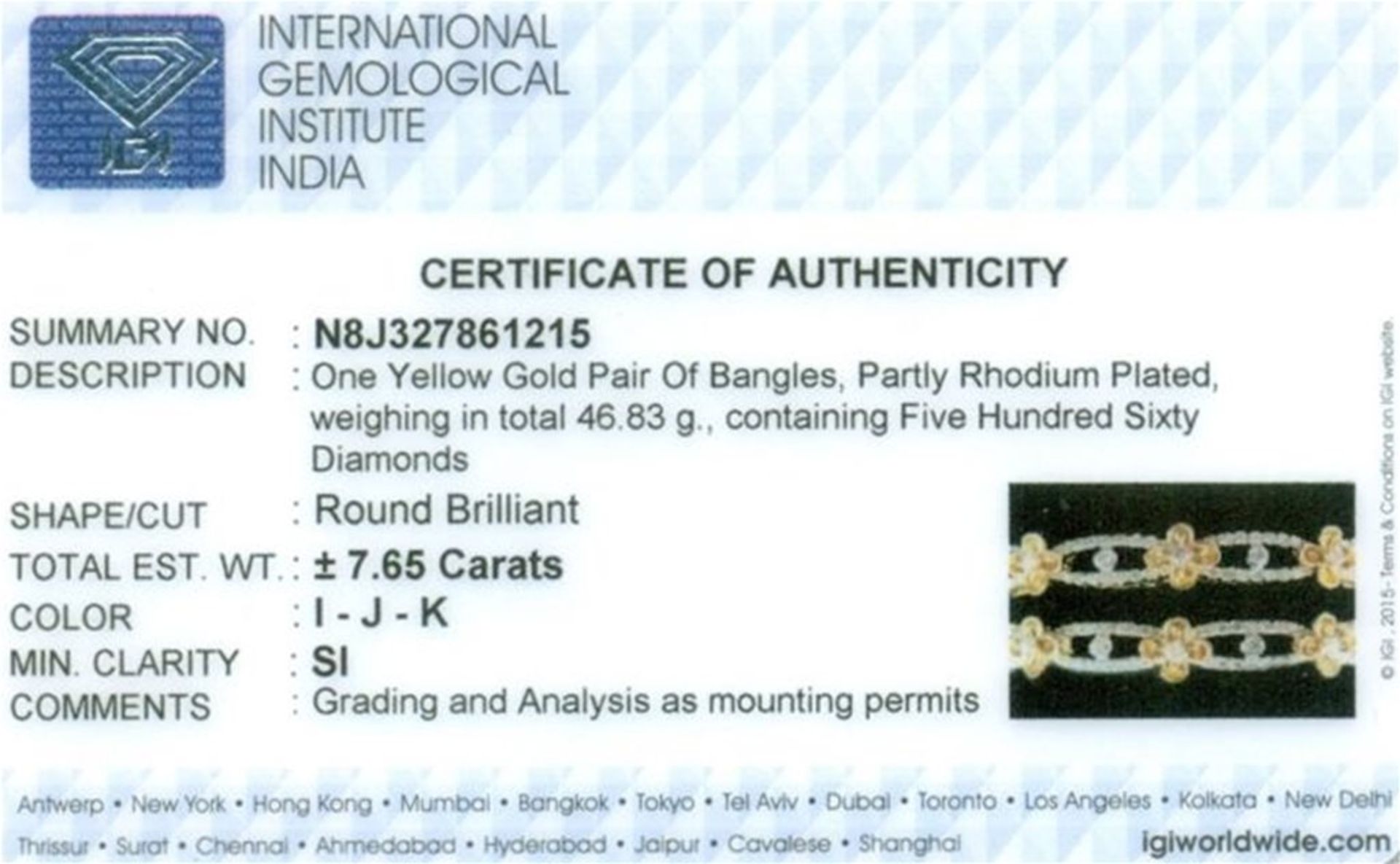 IGI Certified 14 K / 585 Yellow Gold Designer Diamond Bangle Pair - Image 2 of 9