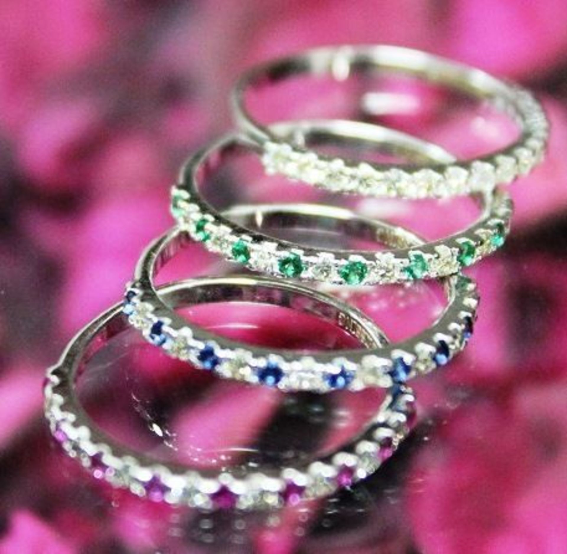 14 K / 585 Set of 4 Diamond, Blue Sapphire, Emerald and Ruby Rings