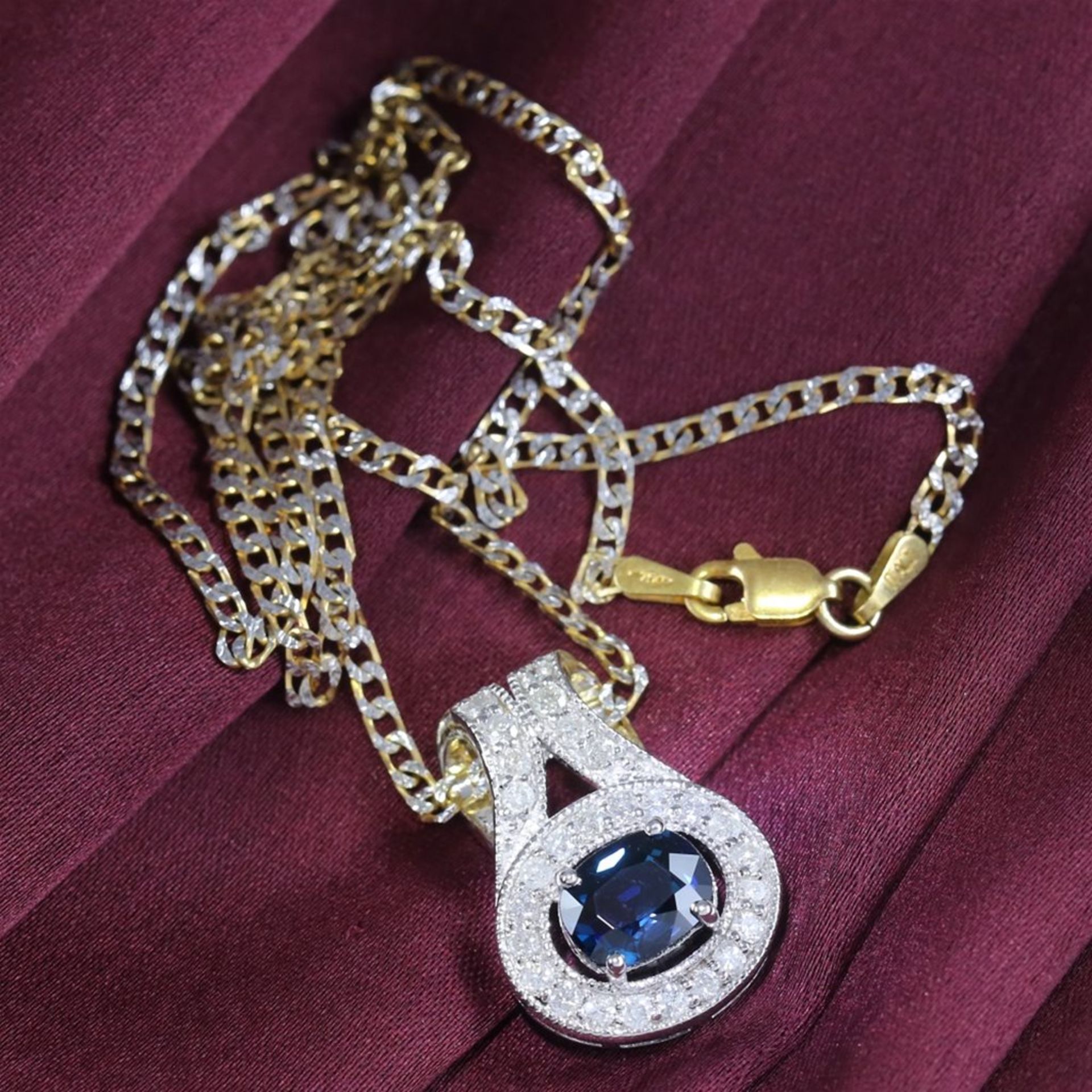 14 K / 585 White Gold Designer Blue Sapphire (GIA Certified) & Diamond Pendant - Image 3 of 9