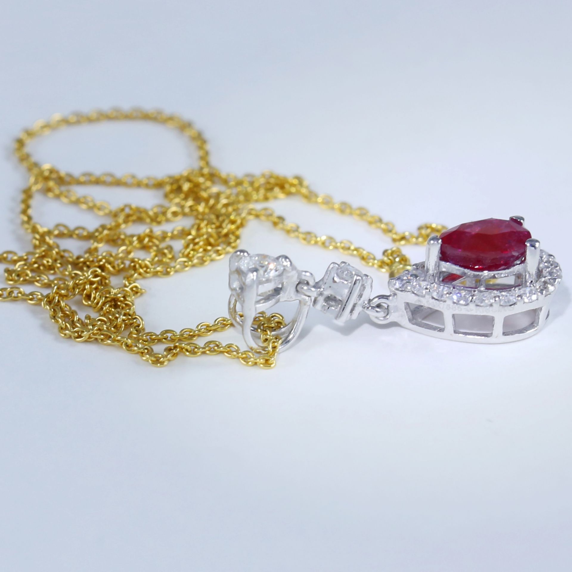 14 K / 585 White Gold Designer Ruby (GIA Certified) & Diamond Pendant - Image 8 of 9