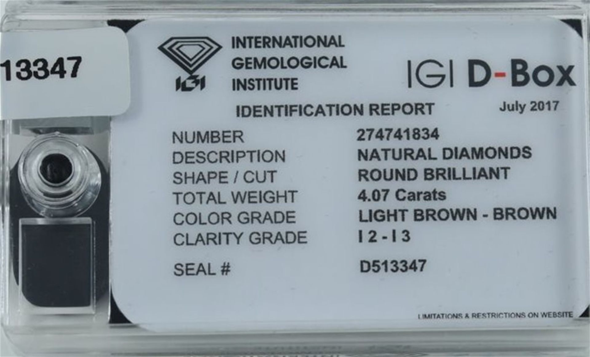 IGI Sealed 4.07 ct. "Diamond D Box" - Round Brilliant - Image 2 of 4