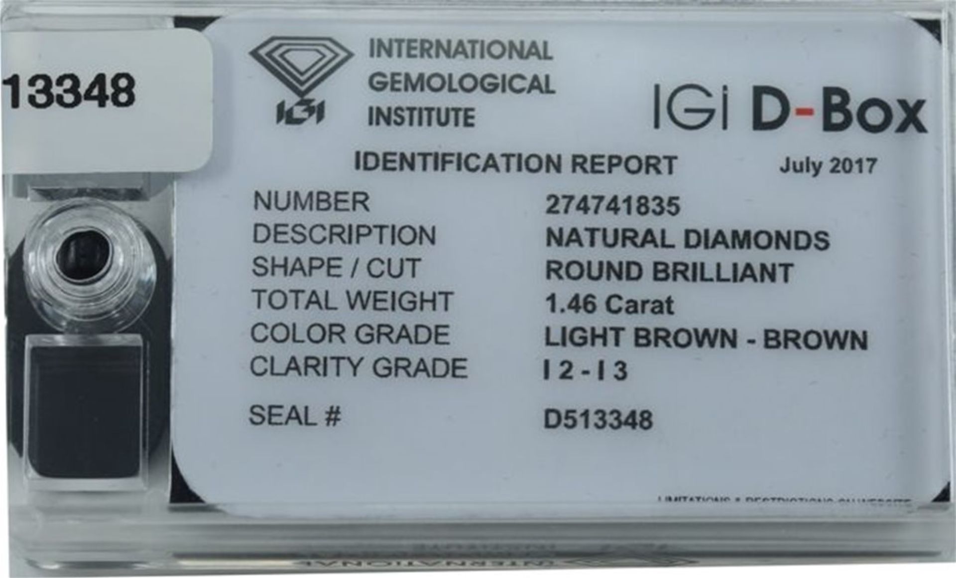 IGI Certified 1.46 ct. "Diamond D-Box" - Round Brilliant Natural Diamonds - Image 2 of 4