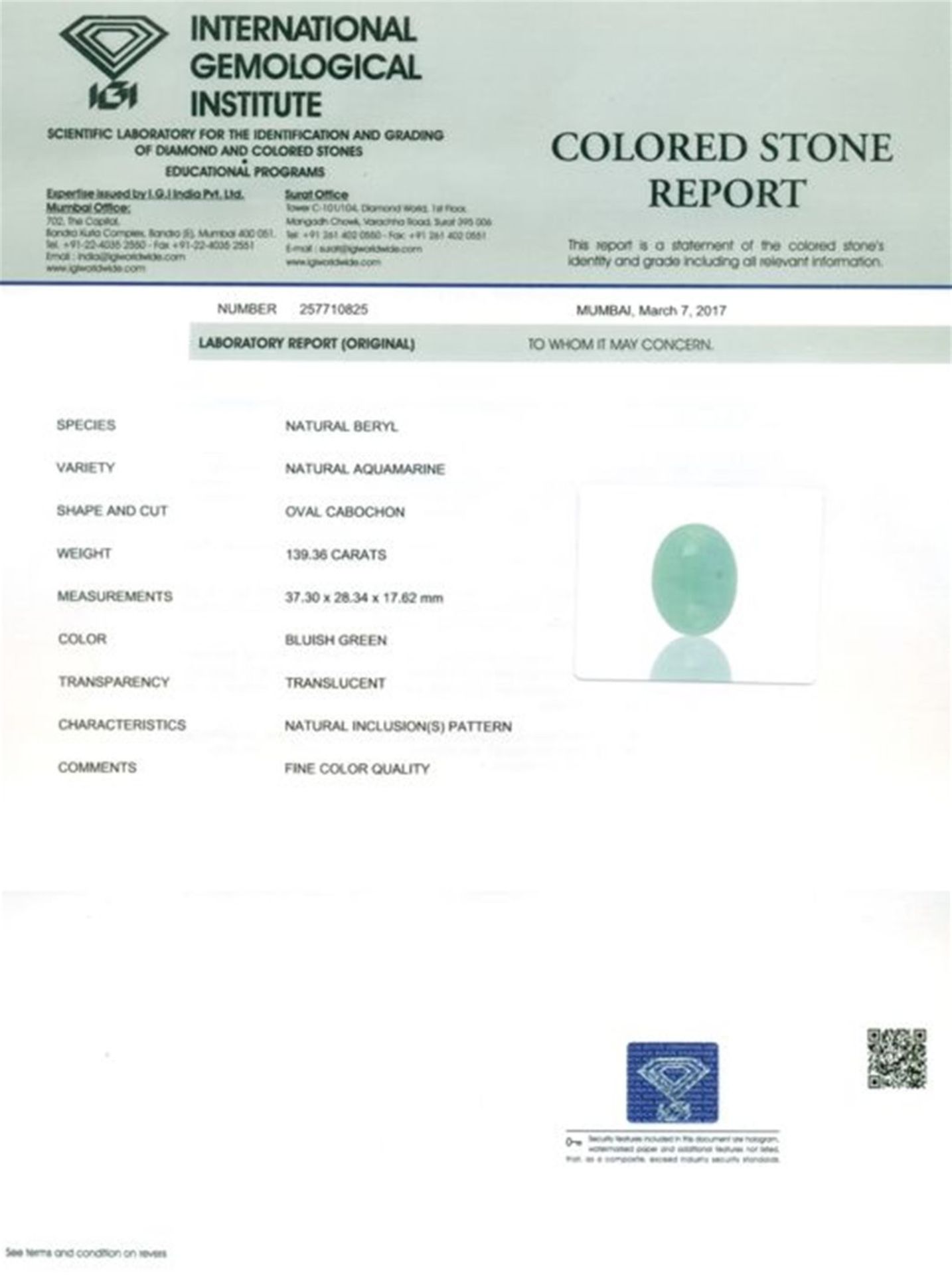 IGI Certified 139.36 ct. Aquamarine - Image 2 of 10