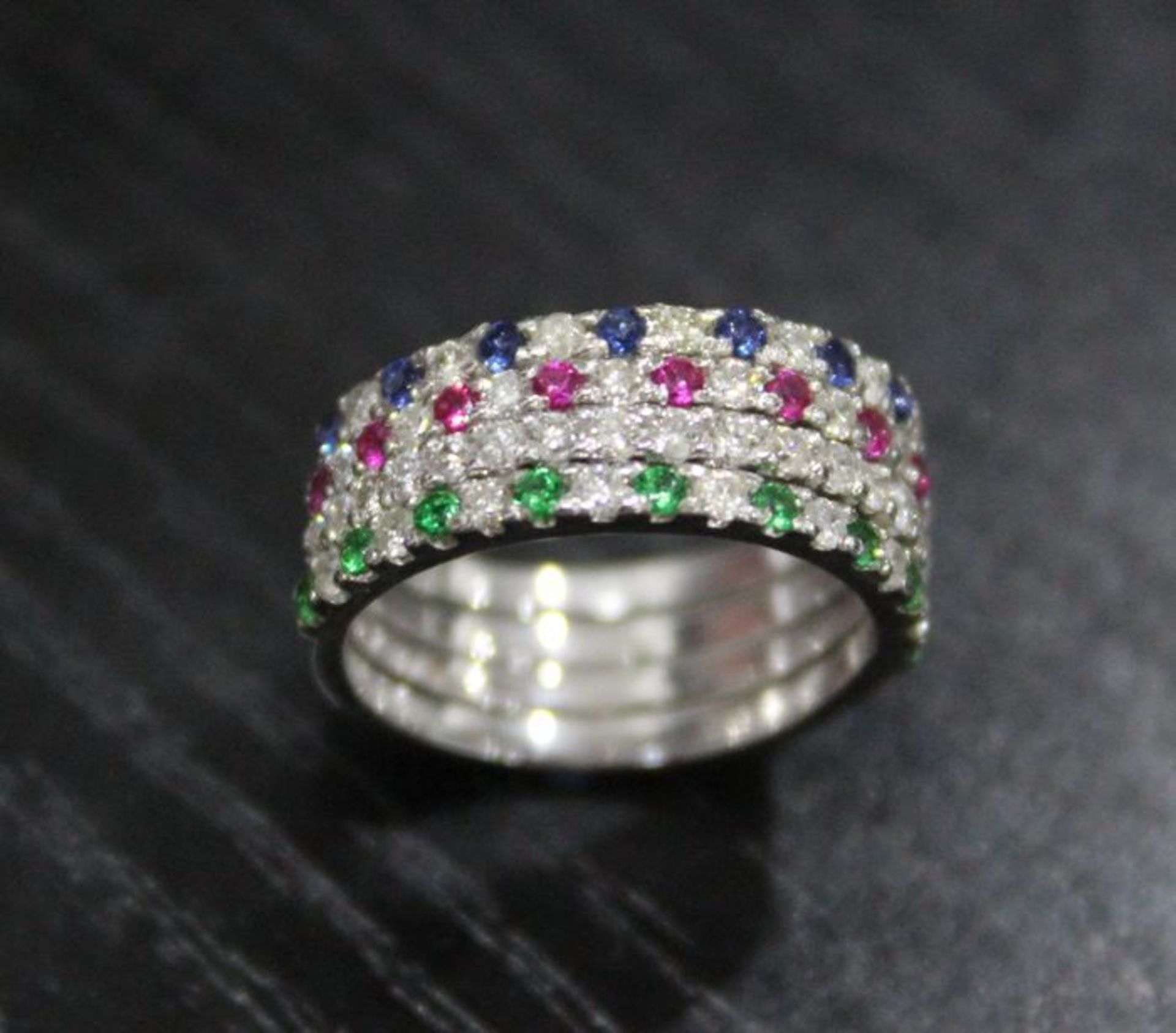 14 K / 585 Set of 4 Diamond, Blue Sapphire, Emerald and Ruby Rings - Image 2 of 4