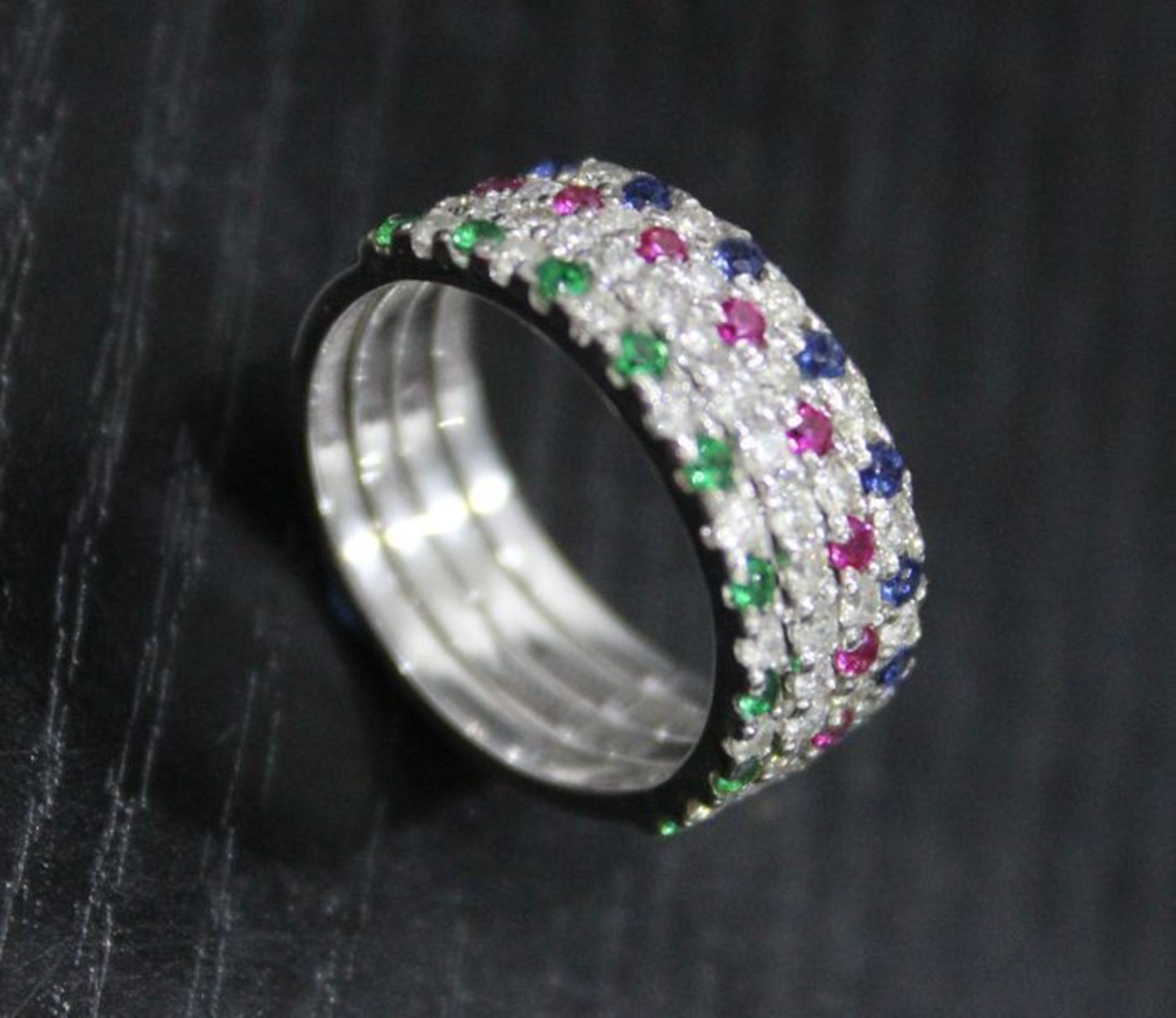 14 K / 585 Set of 4 Diamond, Blue Sapphire, Emerald and Ruby Rings - Image 3 of 4