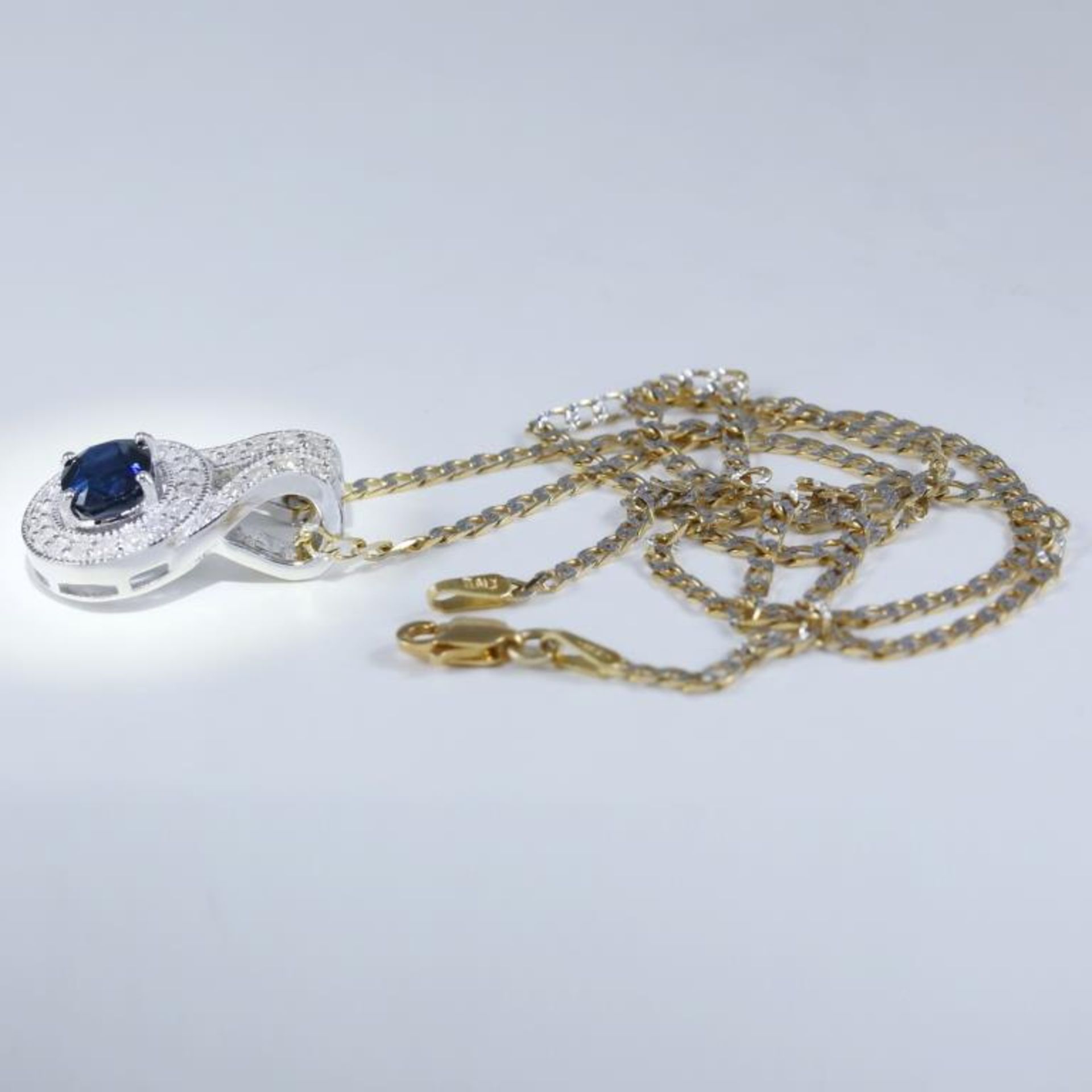 14 K / 585 White Gold Designer Blue Sapphire (GIA Certified) & Diamond Pendant - Image 6 of 9