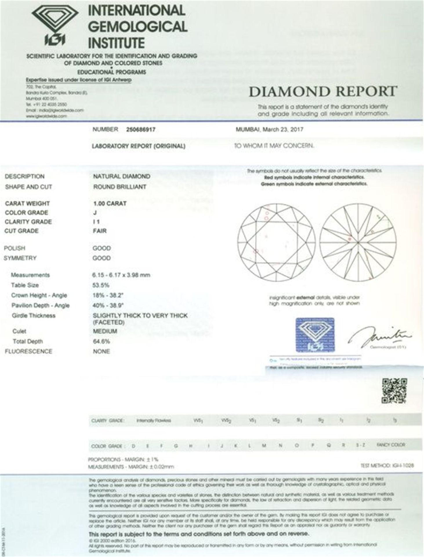 IGI Certified 1.00 ct. Round Brilliant Natural Diamond - Image 2 of 6