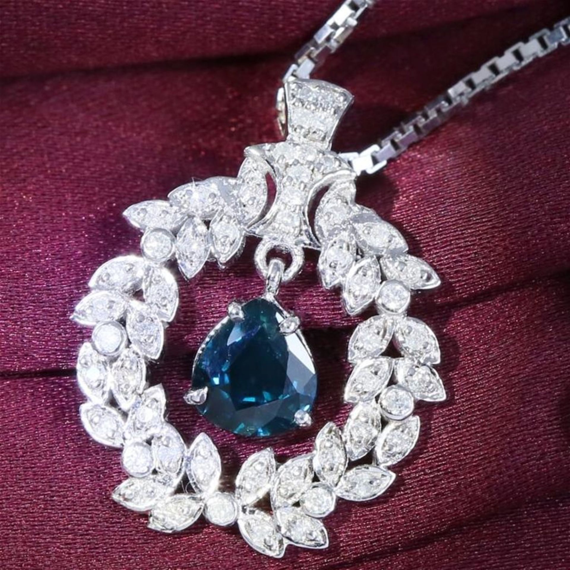 14 K / 585 White Gold Designer Sapphire (GIA Certified) and Diamond Pendant - Image 3 of 4