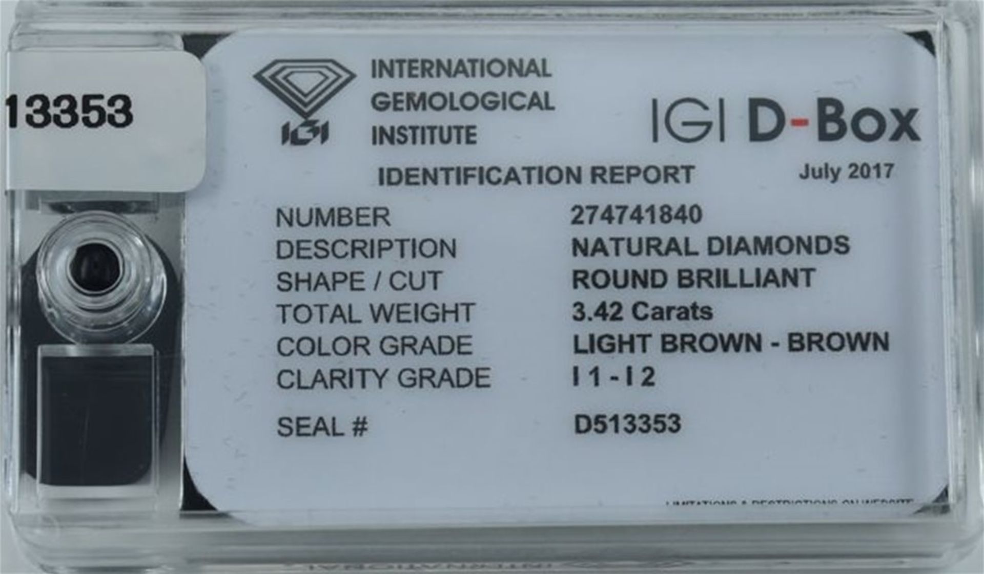 IGI Sealed 3.42 ct. "Diamond D Box" - Light Brown - Image 2 of 4