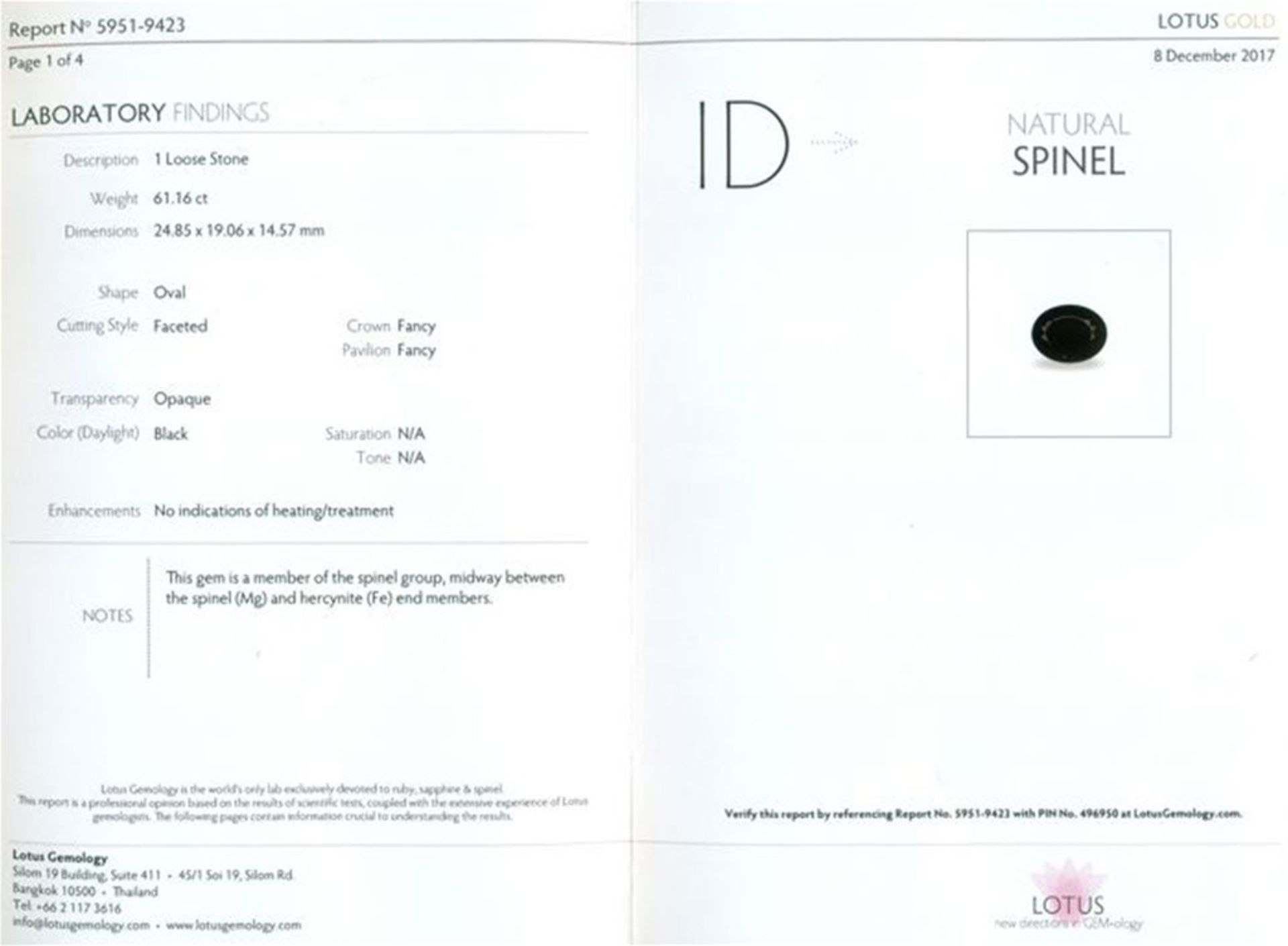 LOTUS Certified 61.14 ct. Black Spinel - Image 2 of 8