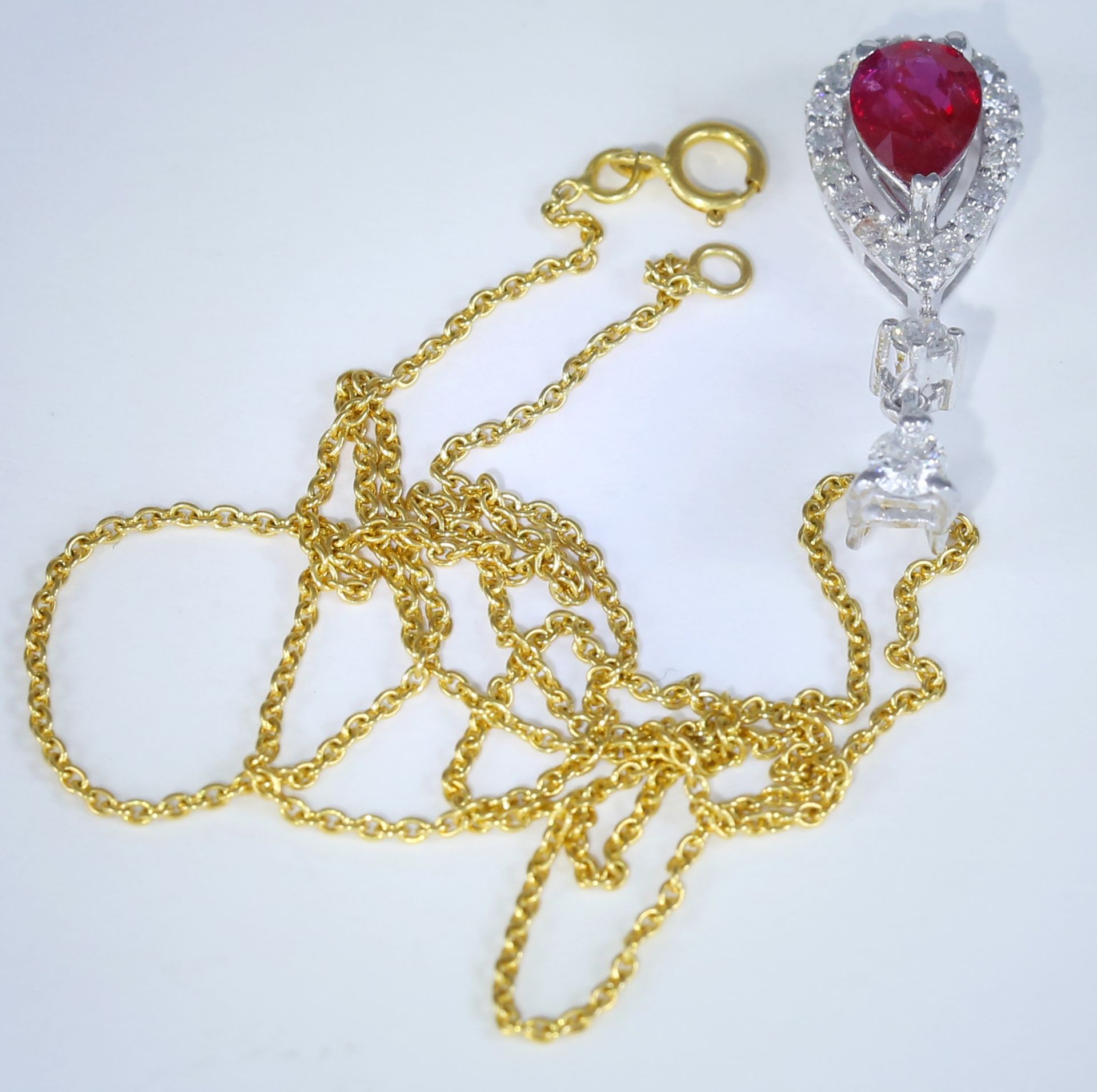 14 K / 585 White Gold Designer Ruby (GIA Certified) & Diamond Pendant - Image 7 of 9