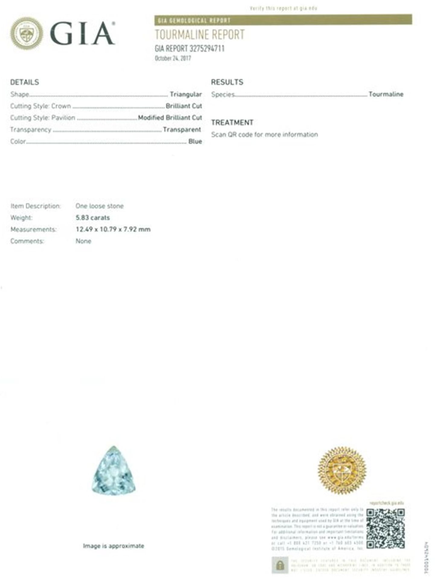 GIA Certified 5.83 ct. “Neon Blue” Paraiba Tourmaline - Image 2 of 4