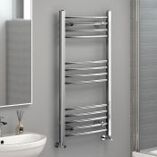 (C42) 1000x500mm - 20mm Tubes - Chrome Curved Rail Ladder Towel Radiator. Made from chrome plated