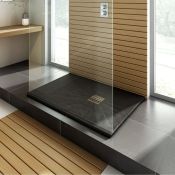 (C53) 1200x800mm Rectangular Slate Effect Shower Tray & Chrome Waste. RRP £499.99. Hand crafted from