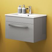 (C49) Avon Wall Hung Vanity Unit - Light Grey 600mm. RRP £499.99. COMES COMPLETE WITH BASIN. This