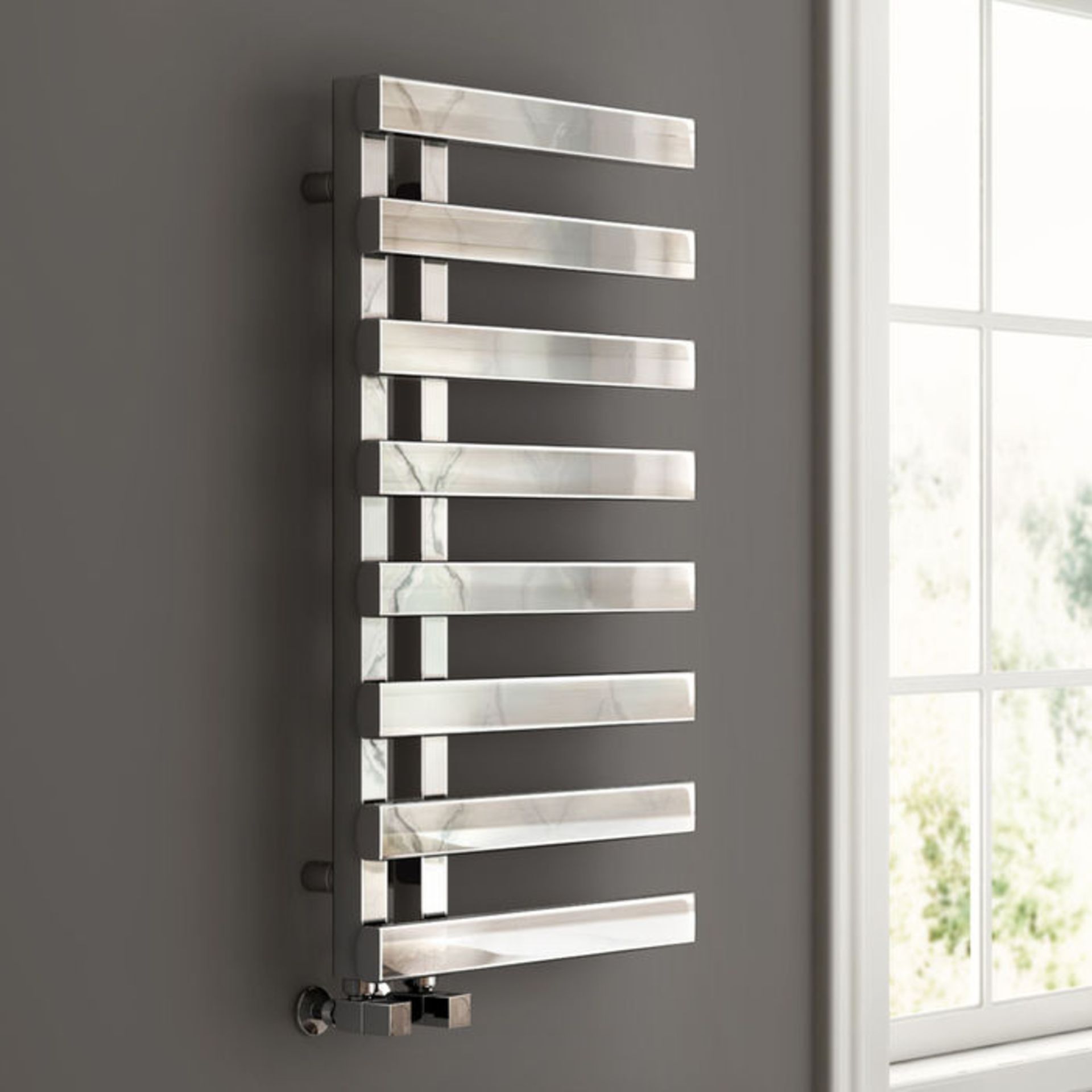 (O6) 800x450mm Chrome Designer Towel Radiator - Flat Panel. RRP £349.99. Enjoy the convenience of - Image 2 of 4