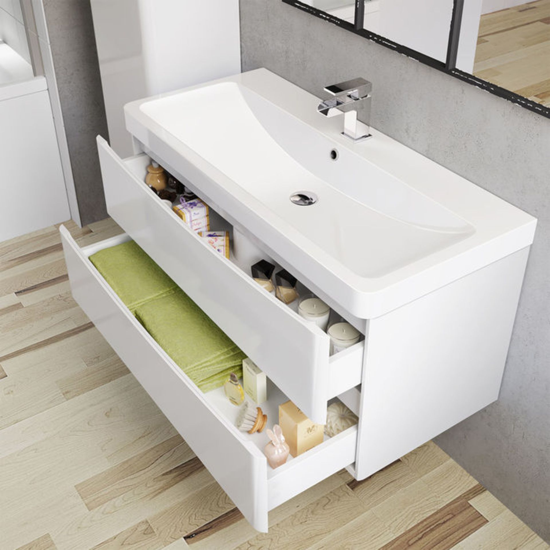 (O22) 1000mm Austin Vanity Unit. RRP £549.99. COMPLETE WITH BASIN. Countertop Vanity Unit features a - Image 3 of 5