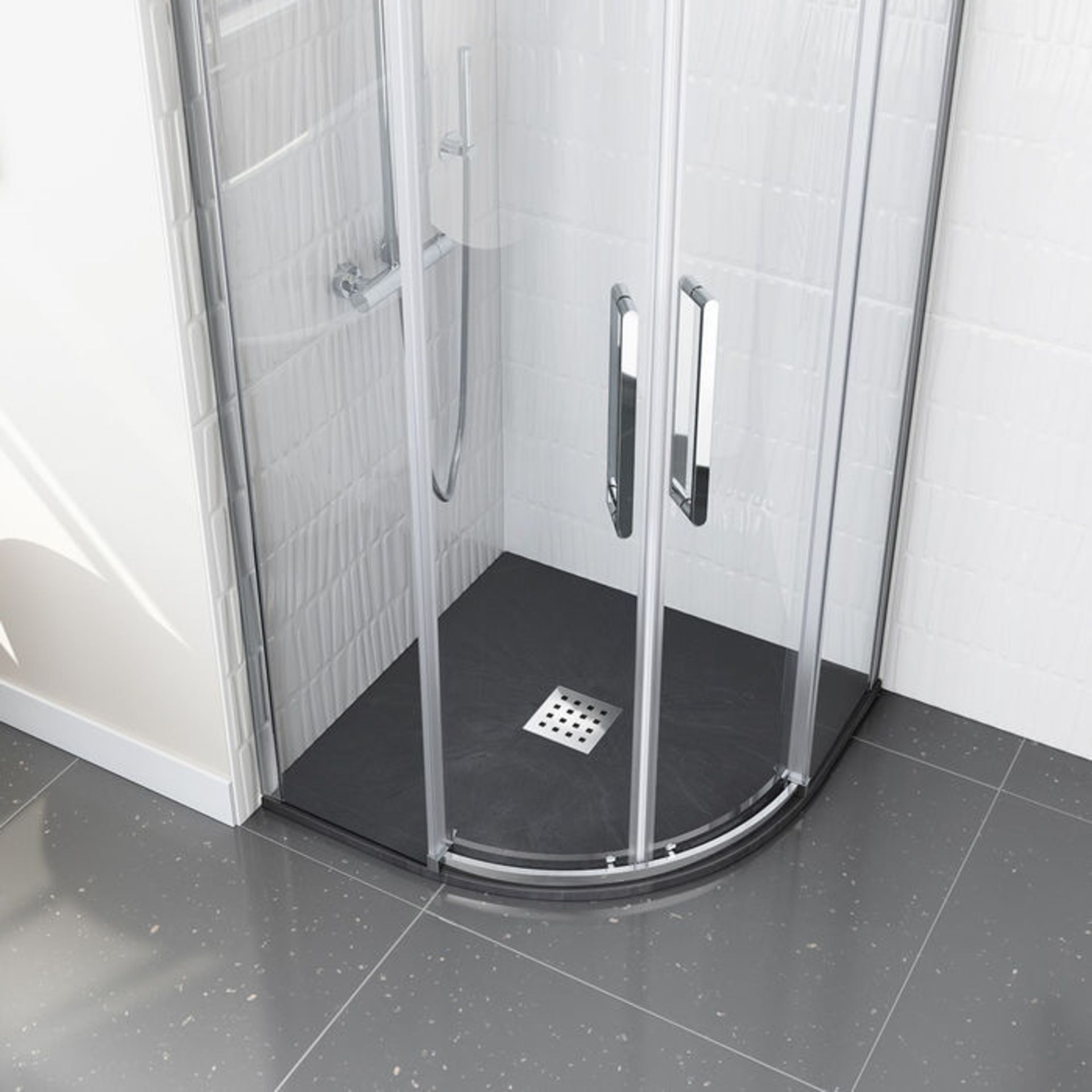 (U209) 900x900mm Quadrant Slate Effect Shower Tray & Chrome Waste. RRP £449.99. Hand crafted from - Image 3 of 3