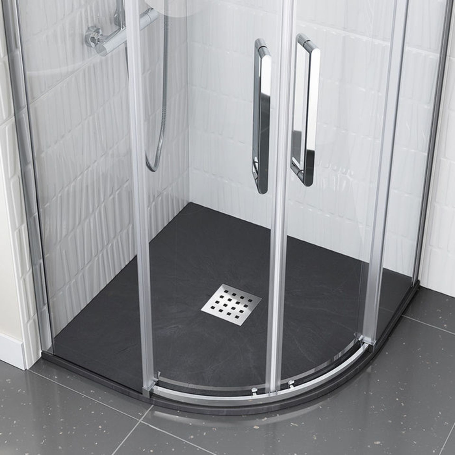 (U209) 900x900mm Quadrant Slate Effect Shower Tray & Chrome Waste. RRP £449.99. Hand crafted from