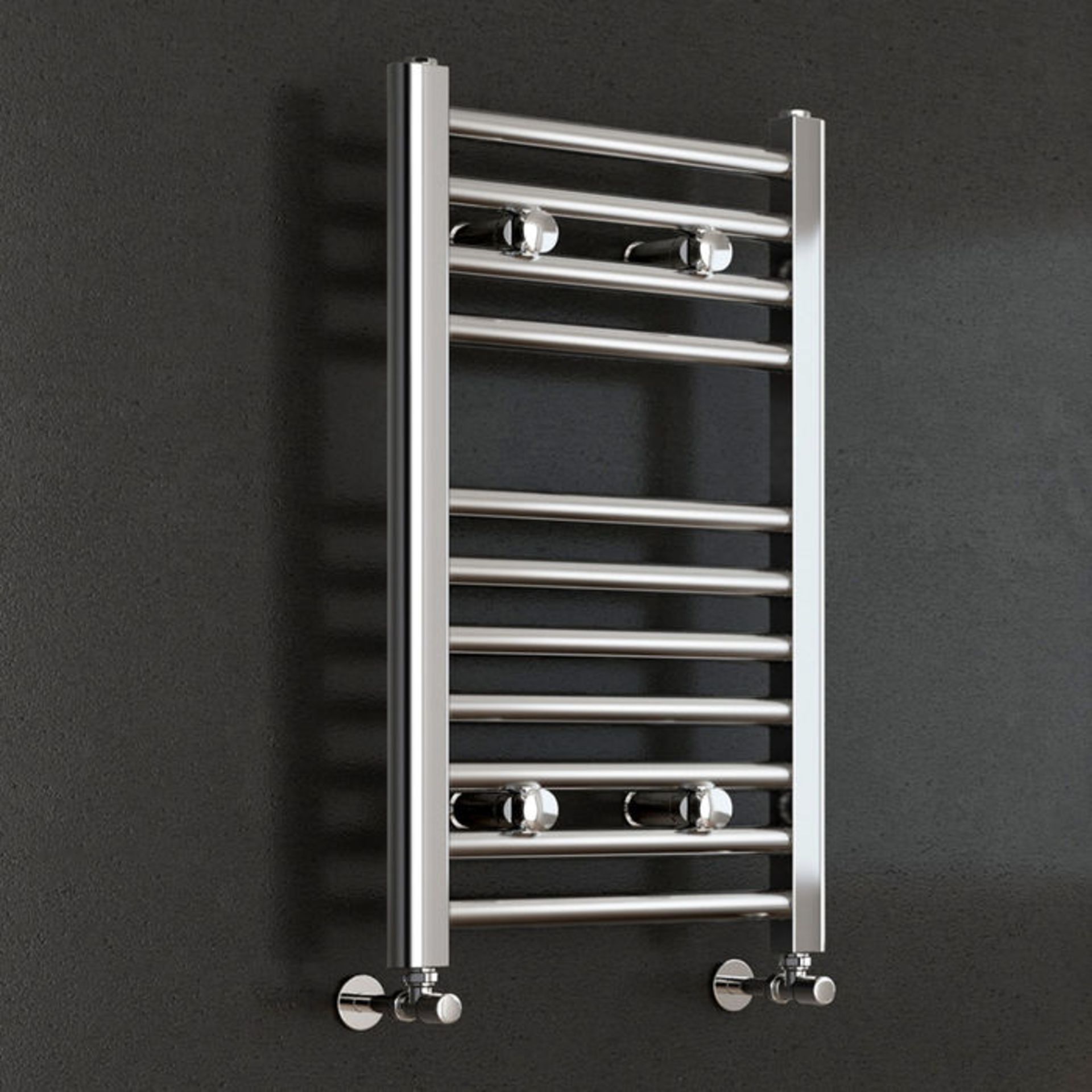 (O98) 650x400mm - 25mm Tubes - Chrome Heated Straight Rail Ladder Towel Radiator. This premium range