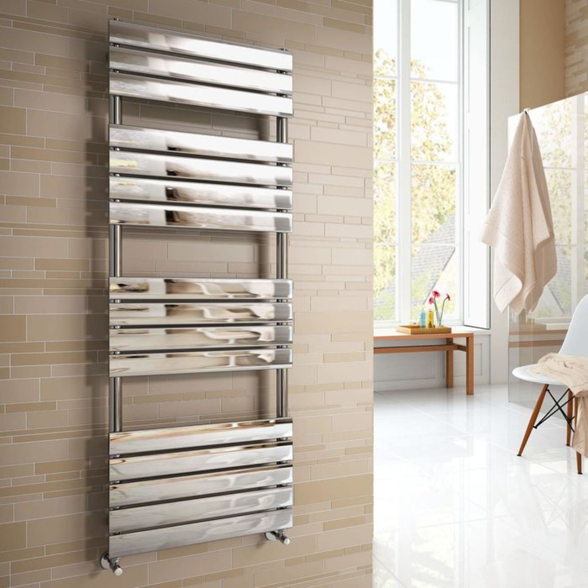 (O41) 600x600mm Chrome Flat Panel Ladder Towel Radiator. RRP £199.99. Made from low carbon steel