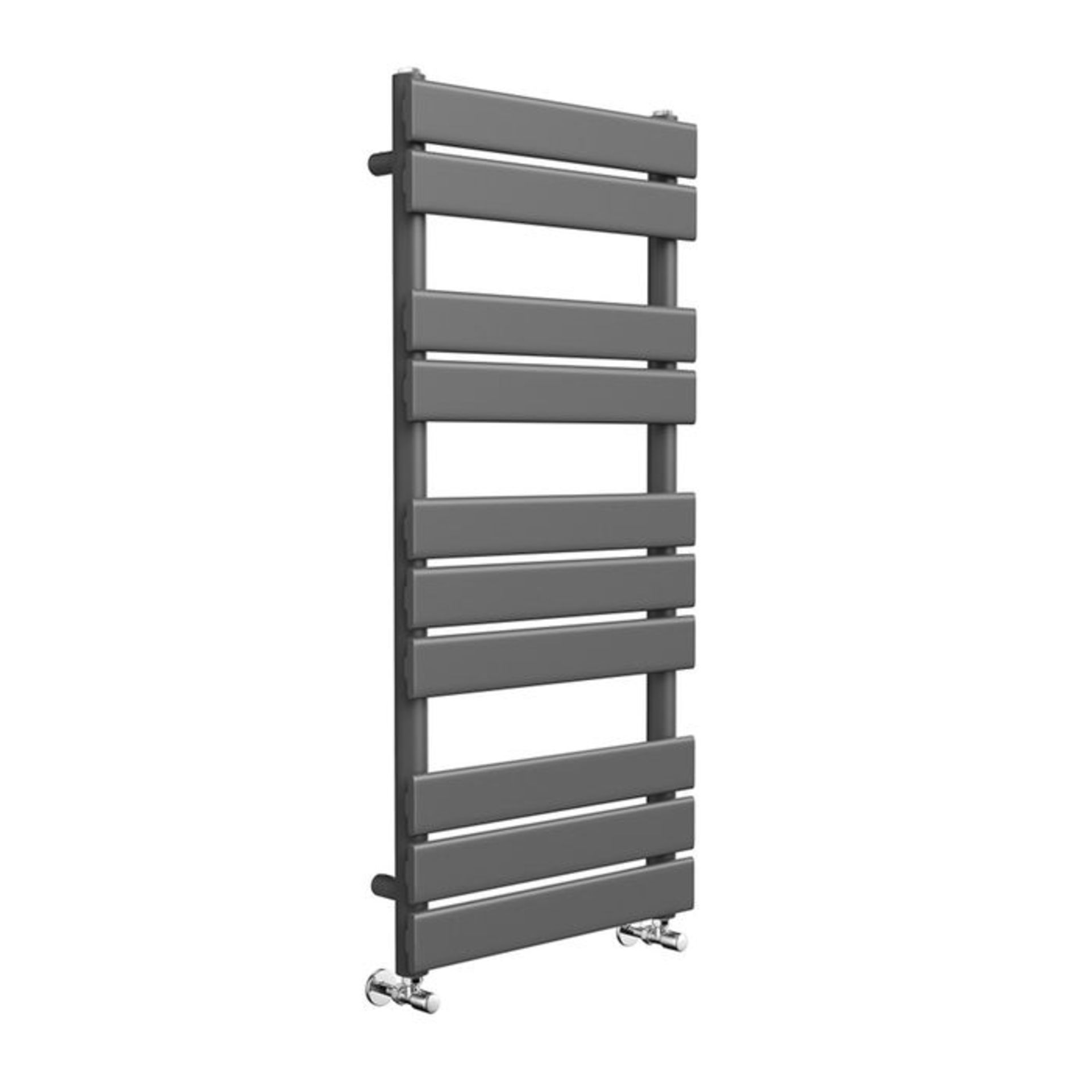 (O7) 1000x450mm Anthracite Flat Panel Ladder Towel Radiator. RRP £299.99. Made with low carbon - Image 3 of 3