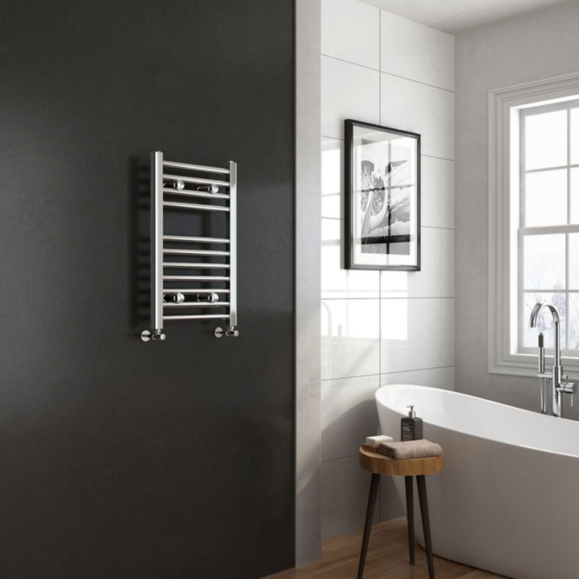 (O98) 650x400mm - 25mm Tubes - Chrome Heated Straight Rail Ladder Towel Radiator. This premium range - Image 2 of 3